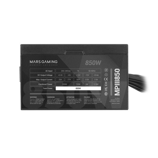 Fuente De Alimentacion Tacens Mars Gaming Mpiii 850w, Eficiencia 85% Pfc Activo Vent 12x12 14db Hasw