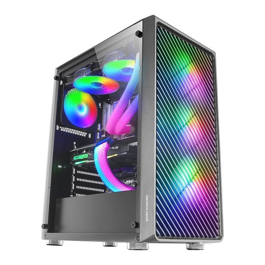 Caja Atx Semitorre Gaming Mars Gaming Mc-f Black Frontal Metal Mesh 3 Ventiladores Argb 120mm +1 Tra