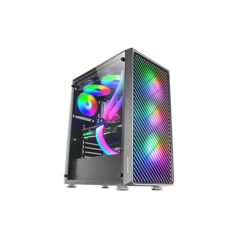 Caja Atx Semitorre Gaming Mars Gaming Mc-f Black Frontal Metal Mesh 3 Ventiladores Argb 120mm +1 Tra