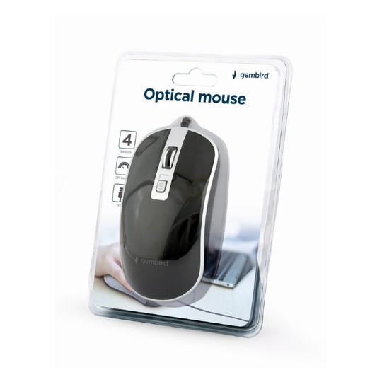 RATON GEMBIRD WIRED OPTICAL MOUSE USB BLACK SILVER