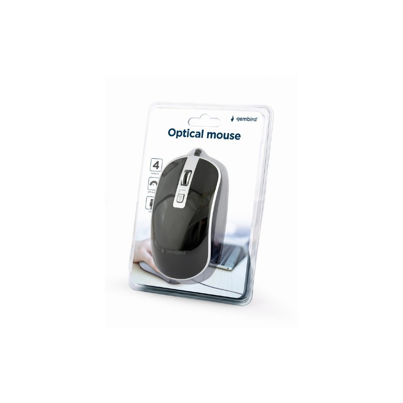 RATON GEMBIRD WIRED OPTICAL MOUSE USB BLACK SILVER