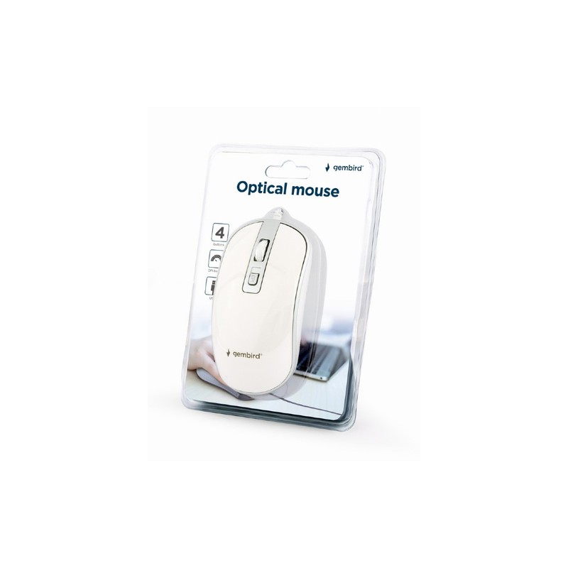 RATON GEMBIRD WIRED OPTICAL MOUSE USB WHITE SILVER