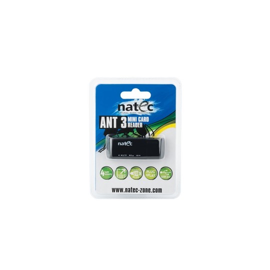 LECTOR DE TARJETAS NATEC MINI ANT 3 SDHC MMC M2 MICROSD USB 2.0 NEGRO