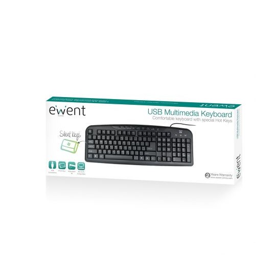 TECLADO MULTIMEDIA EWENT NEGRO CON DISEÑO PT (USB).