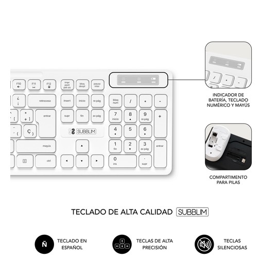 COMBO TECLADO RATON SUBBLIM BUSINESS SLIM SILENCIOSO INALAMBRICO 2.4G B