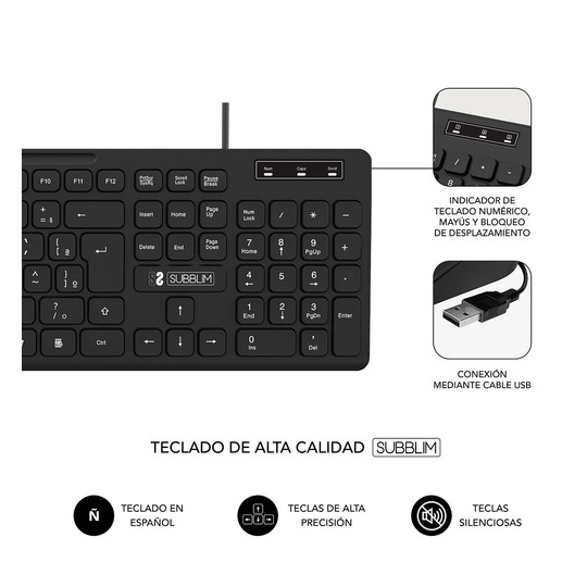 COMBO TECLADO RATON SUBBLIM BUSINESS SLIM SILENCIOSO CON CABLE USB