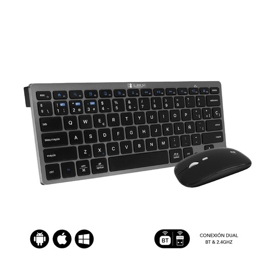 COMBO TECLADO RATON SUBBLIM MULTIDISPOSITIVO COMPACTO GRIS/NEGRO BLUETOOTH