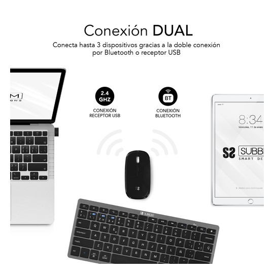 COMBO TECLADO RATON SUBBLIM MULTIDISPOSITIVO COMPACTO GRIS/NEGRO BLUETOOTH
