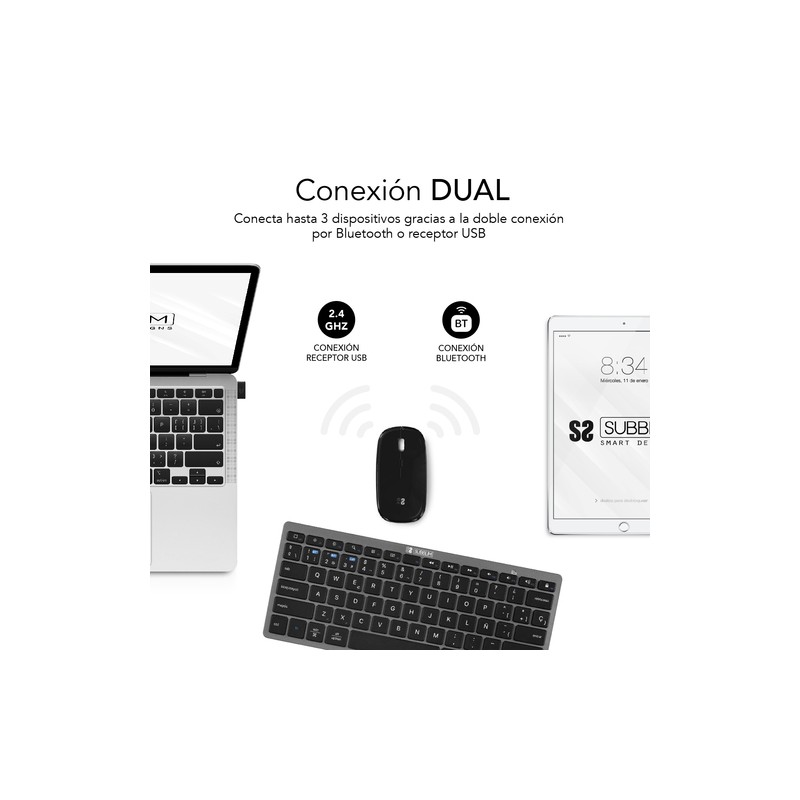 COMBO TECLADO RATON SUBBLIM MULTIDISPOSITIVO COMPACTO GRIS/NEGRO BLUETOOTH