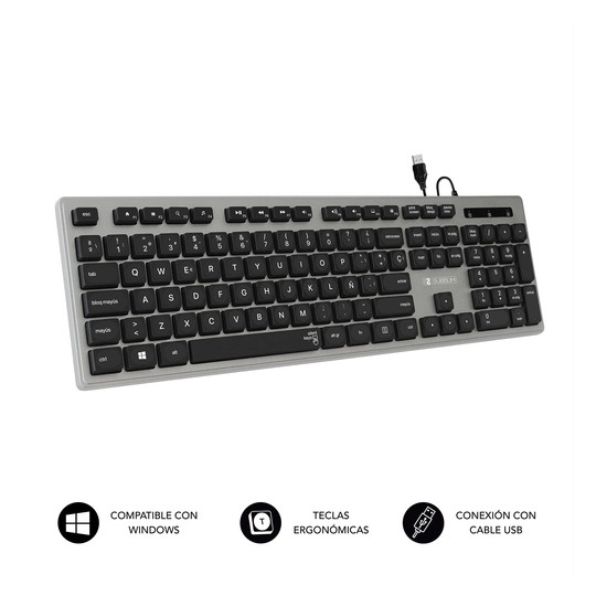 TECLADO USB SUBBLIM WIRED ERGO KEYS SILENT FLAT HQ GREY USB
