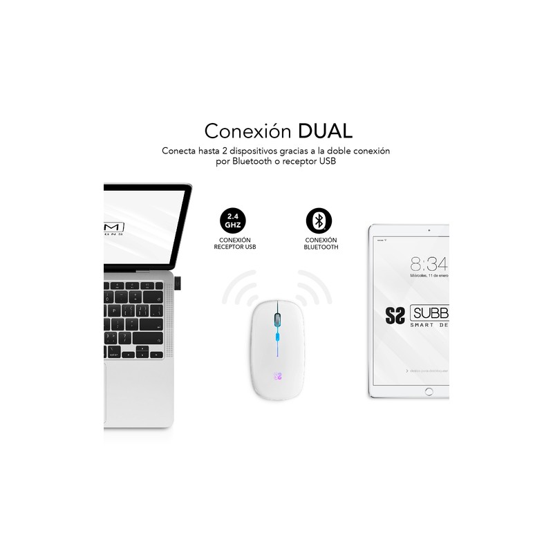 RATON SUBBLIM LED DUAL FLAT MOUSE WHITE
