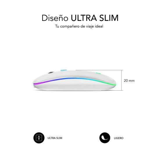 RATON SUBBLIM LED DUAL FLAT MOUSE WHITE