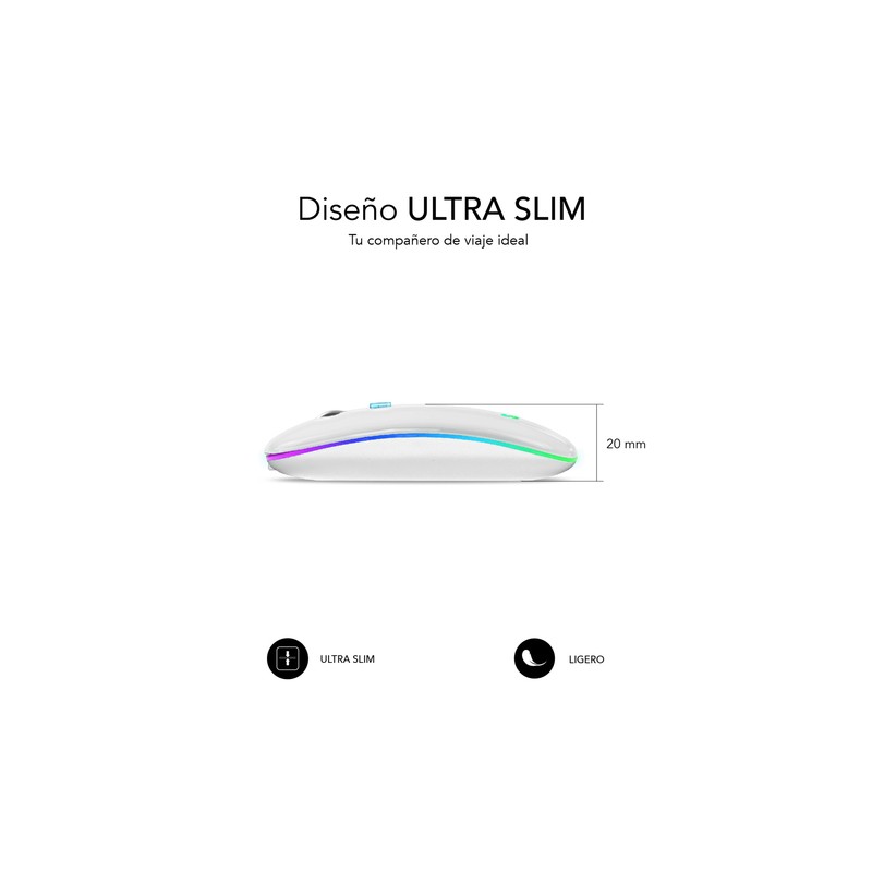 RATON SUBBLIM LED DUAL FLAT MOUSE WHITE