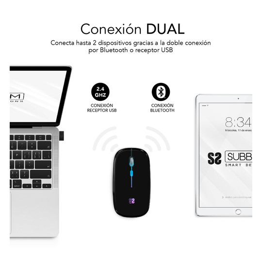 RATON SUBBLIM LED DUAL FLAT MOUSE BLACK