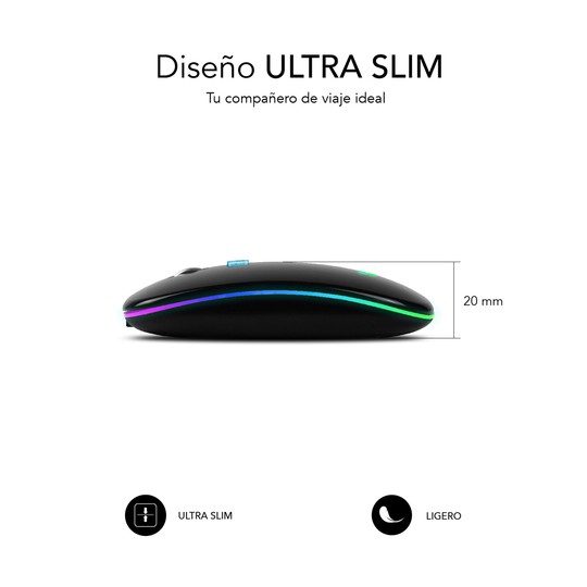 RATON SUBBLIM LED DUAL FLAT MOUSE BLACK