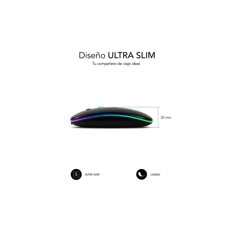 RATON SUBBLIM LED DUAL FLAT MOUSE BLACK