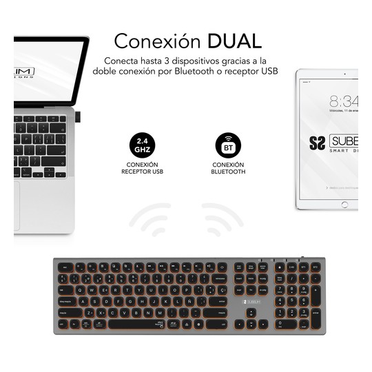 TECLADO SUBBLIM KEYBOARD BLUETOOTH MASTER ILUMINADO EXT GREY/BLACK