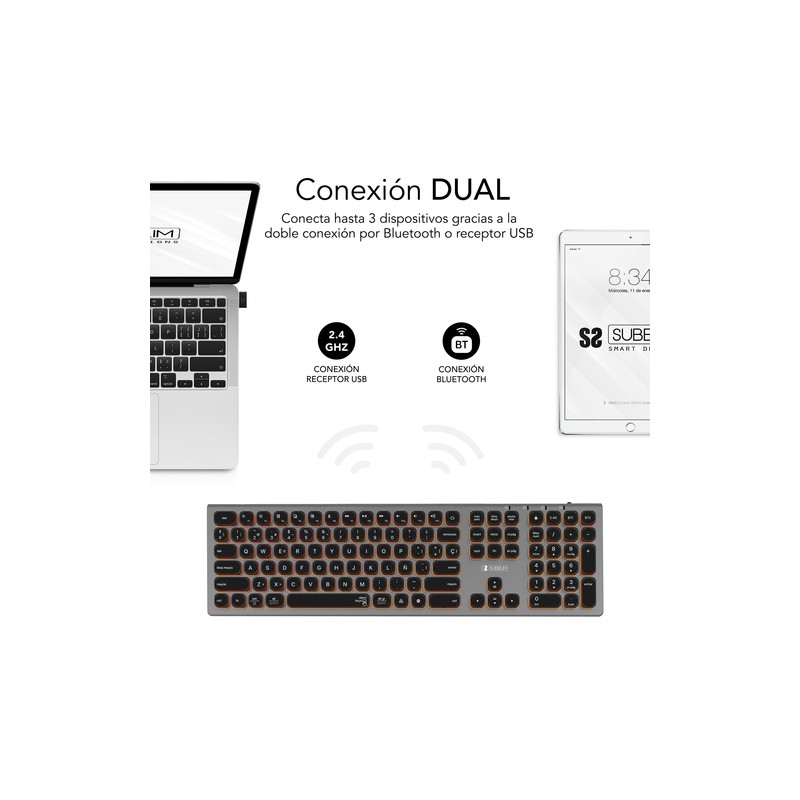 TECLADO SUBBLIM KEYBOARD BLUETOOTH MASTER ILUMINADO EXT GREY/BLACK