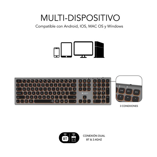 TECLADO SUBBLIM KEYBOARD BLUETOOTH MASTER ILUMINADO EXT GREY/BLACK