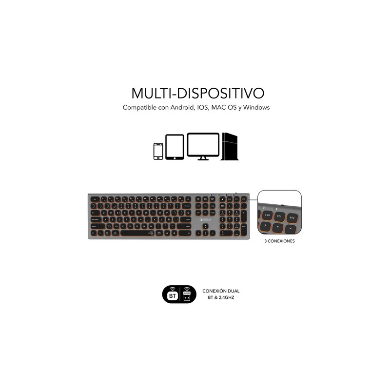 TECLADO SUBBLIM KEYBOARD BLUETOOTH MASTER ILUMINADO EXT GREY/BLACK