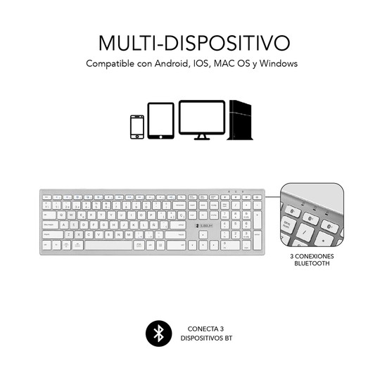 TECLADO SUBBLIM KEYBOARD BLUETOOTH PURE EXTENDED SILVER