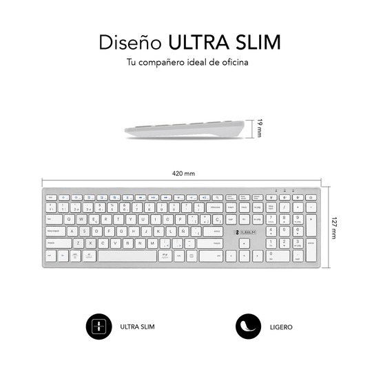 TECLADO SUBBLIM KEYBOARD BLUETOOTH PURE EXTENDED SILVER