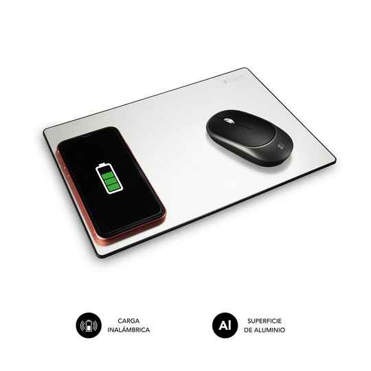 CARGADOR SUBBLIM MOUSEPAD WIRELESS CHARGER ALUMINUM SILVER 10W