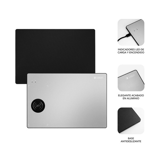CARGADOR SUBBLIM MOUSEPAD WIRELESS CHARGER ALUMINUM SILVER 10W