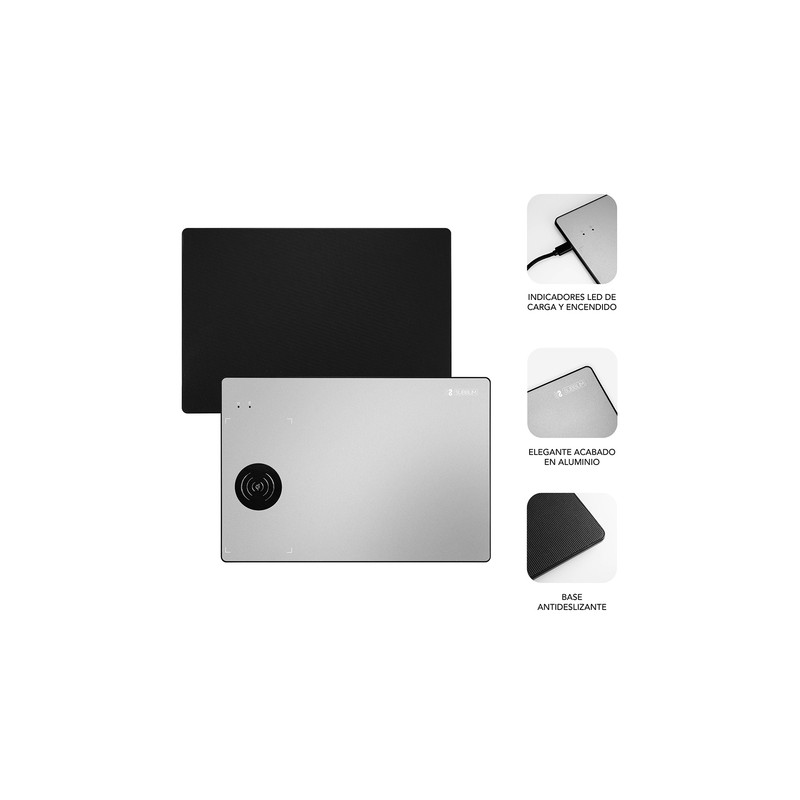 CARGADOR SUBBLIM MOUSEPAD WIRELESS CHARGER ALUMINUM SILVER 10W