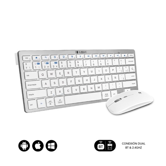 COMBO TECLADO RATON SUBBLIM MULTIDISPOSITIVO COMPACTO PLATEADO/BLANCO BLUETOOTH
