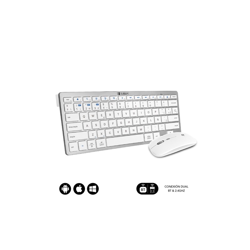 COMBO TECLADO RATON SUBBLIM MULTIDISPOSITIVO COMPACTO PLATEADO/BLANCO BLUETOOTH