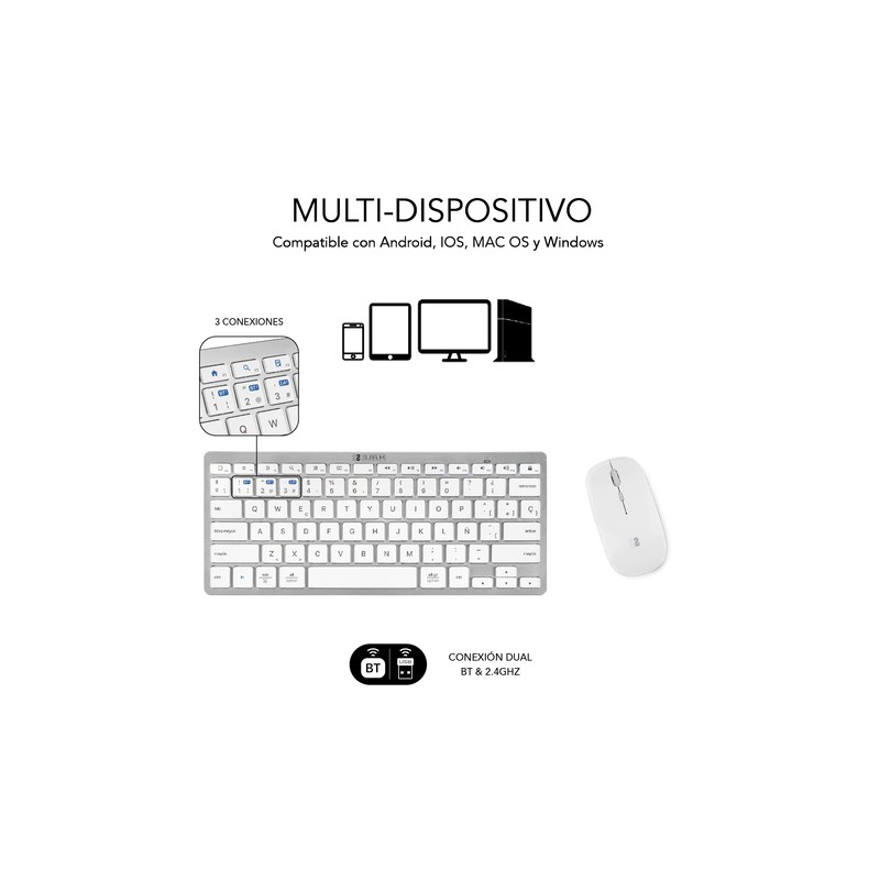 COMBO TECLADO RATON SUBBLIM MULTIDISPOSITIVO COMPACTO PLATEADO/BLANCO BLUETOOTH