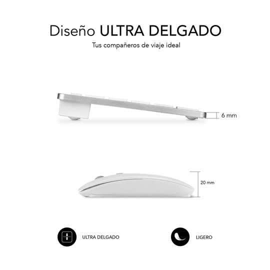 COMBO TECLADO RATON SUBBLIM MULTIDISPOSITIVO COMPACTO PLATEADO/BLANCO BLUETOOTH