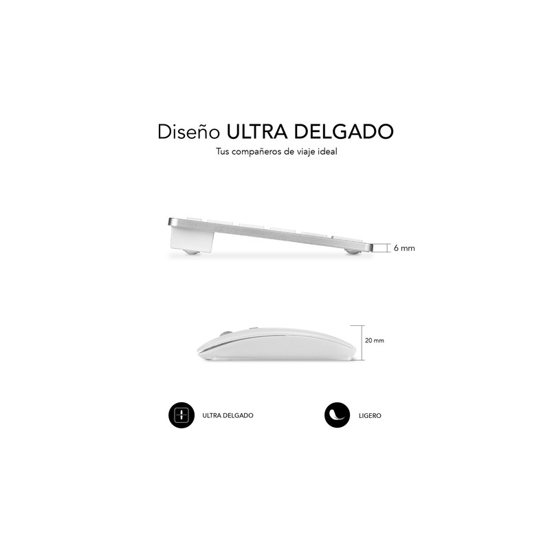 COMBO TECLADO RATON SUBBLIM MULTIDISPOSITIVO COMPACTO PLATEADO/BLANCO BLUETOOTH
