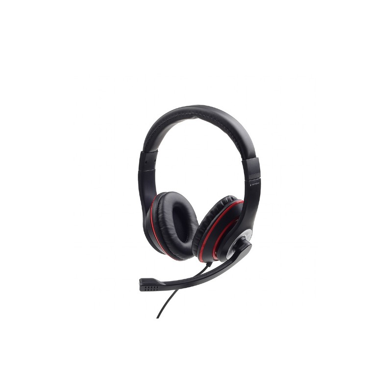 AURICULARES ESTEREO GEMBIRD COLOR NEGRO CON ARO ROJO