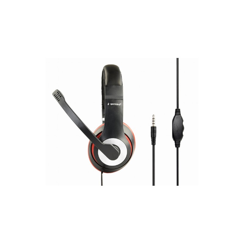 AURICULARES ESTEREO GEMBIRD COLOR NEGRO CON ARO ROJO