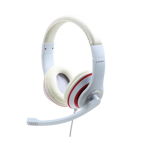 AURICULARES ESTEREO GEMBIRD  COLOR BLANCO CON ARO ROJO