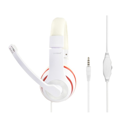 AURICULARES ESTEREO GEMBIRD  COLOR BLANCO CON ARO ROJO