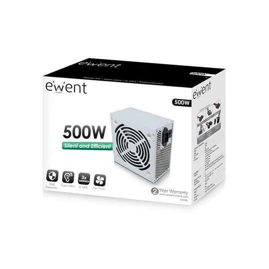 FUENTE DE ALIMENTACION EWENT ATX 500W V2.3 PRO LINE 3XSATA PPFC