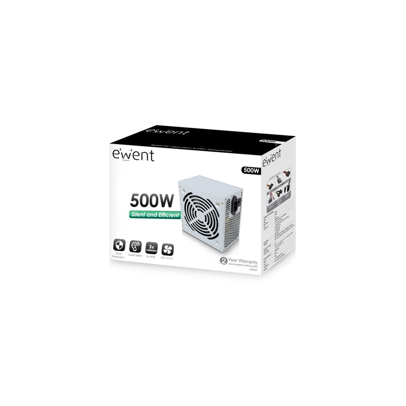 FUENTE DE ALIMENTACION EWENT ATX 500W V2.3 PRO LINE 3XSATA PPFC