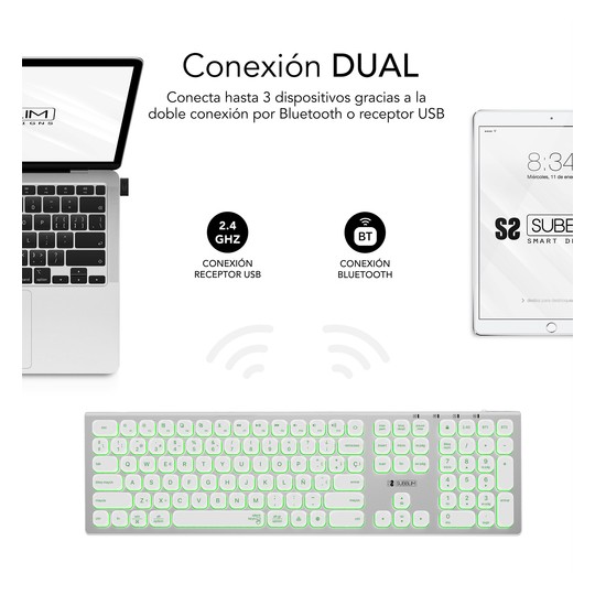 TECLADO SUBBLIM KEYBOARD BLUETOOTH MASTER ILUMINADO EXT SILVER/BLACK