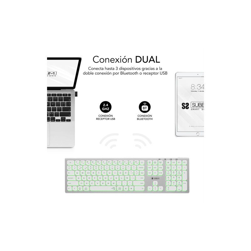 TECLADO SUBBLIM KEYBOARD BLUETOOTH MASTER ILUMINADO EXT SILVER/BLACK