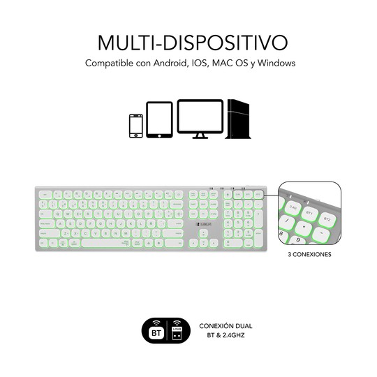 TECLADO SUBBLIM KEYBOARD BLUETOOTH MASTER ILUMINADO EXT SILVER/BLACK