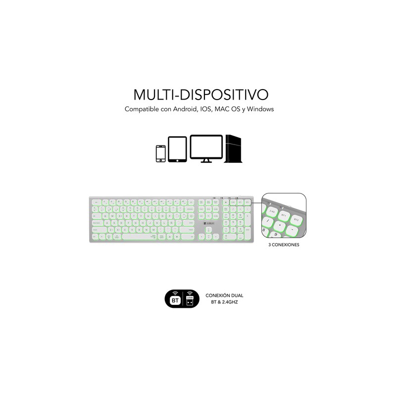 TECLADO SUBBLIM KEYBOARD BLUETOOTH MASTER ILUMINADO EXT SILVER/BLACK