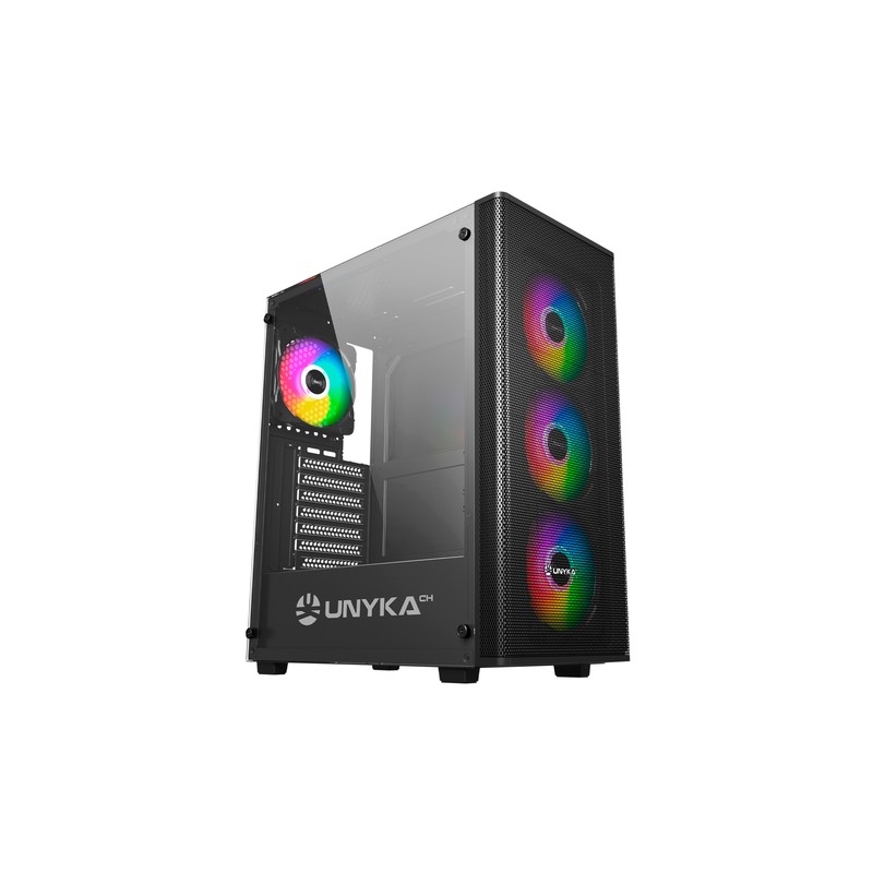 Caja Atx Semitorre Gaming Unykach Atx Uk 511303 Color Negro Panel Lateral Cristal Templado 4 Vent Argb 120mm 2xusb 3.0