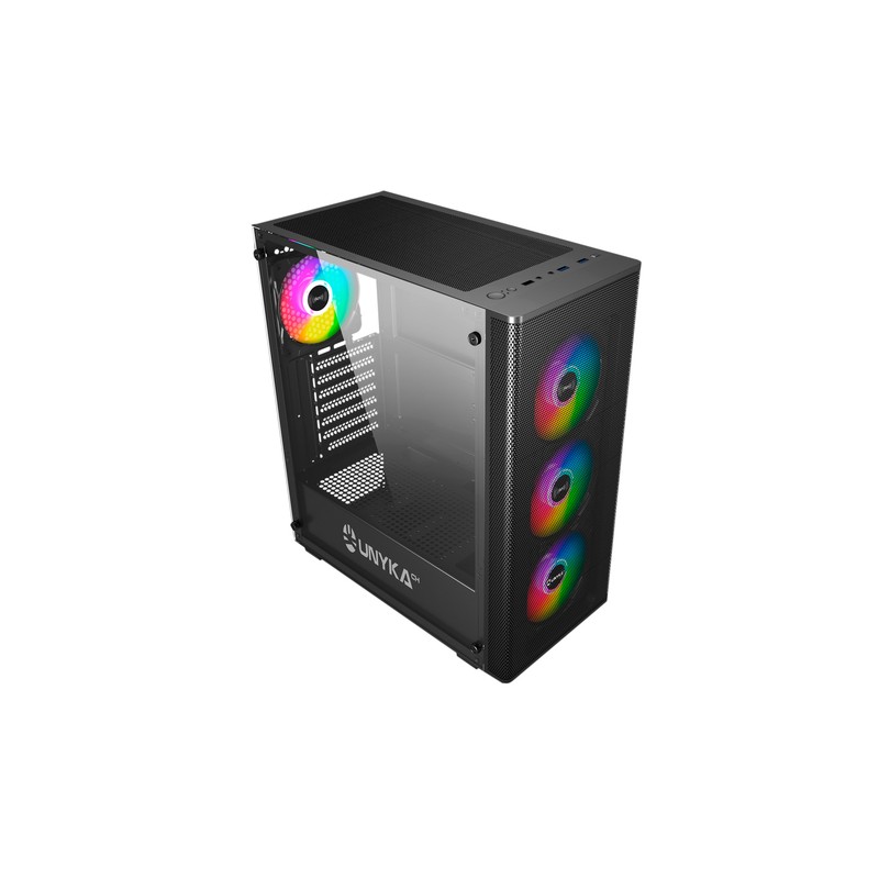 Caja Atx Semitorre Gaming Unykach Atx Uk 511303 Color Negro Panel Lateral Cristal Templado 4 Vent Argb 120mm 2xusb 3.0