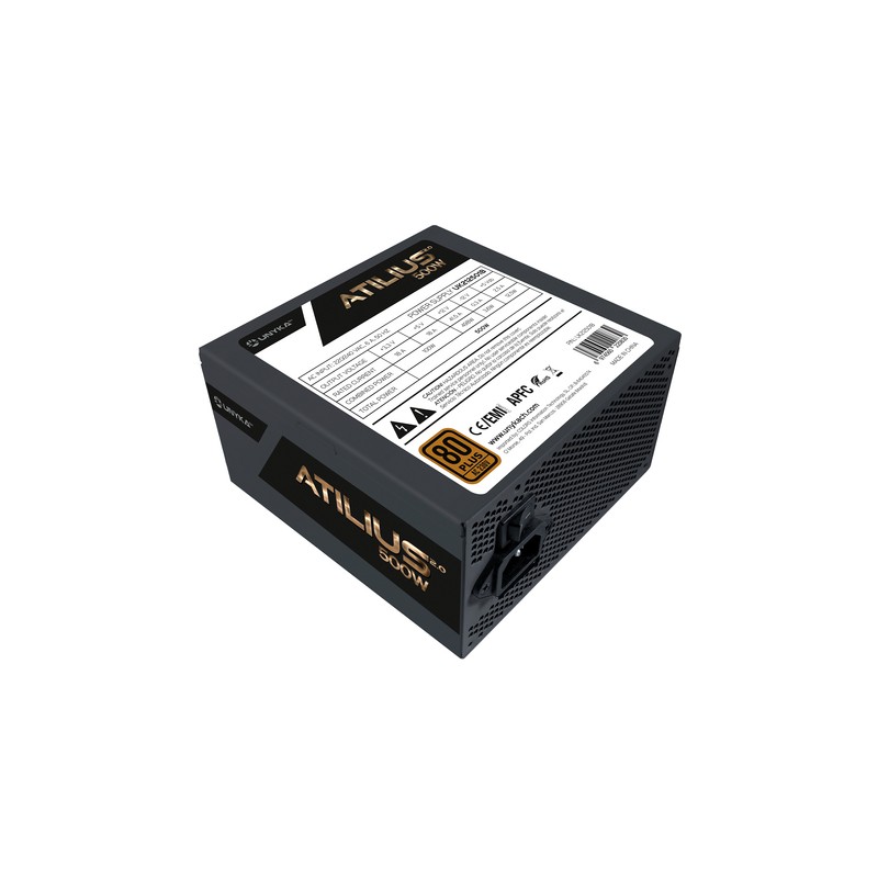 Fuente De Alimentacion Unyka Atx Uk212501 Atilius 2.0 Black 500w Apfc 80+ Bronze Ventilador 120mm Ultra Silencioso 85% Eficie