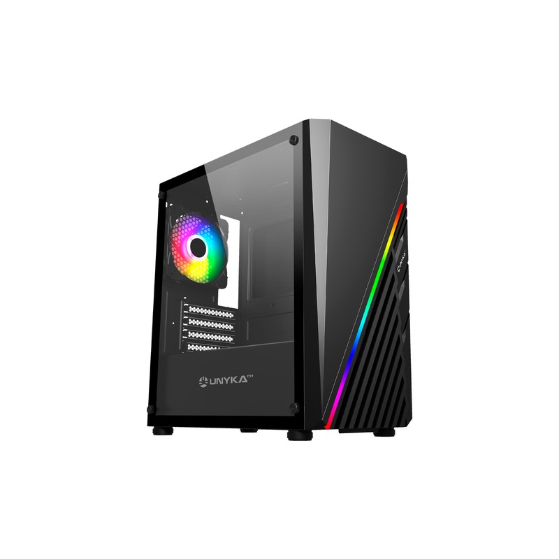 Caja Micro Atx Gaming Unyka Mini Glayze Led Frontal Argb Cristal Lateral Templado Usb's 3,0 Vent Trasero Argb 120mm  1-3,5" 1