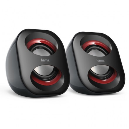 Altavoces 2.0 Hama Sonic Mobil 183 Jack 3.5mm Alimentado Por Usb Entrada Para Auriculares Control De Volumen Color Negro Rojo