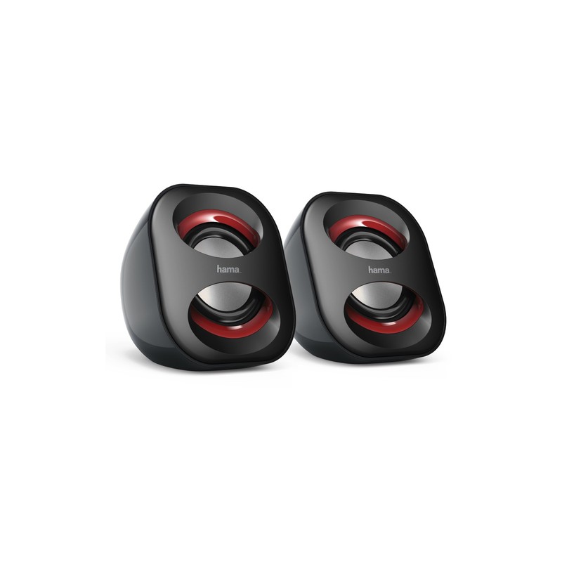 Altavoces 2.0 Hama Sonic Mobil 183 Jack 3.5mm Alimentado Por Usb Entrada Para Auriculares Control De Volumen Color Negro Rojo